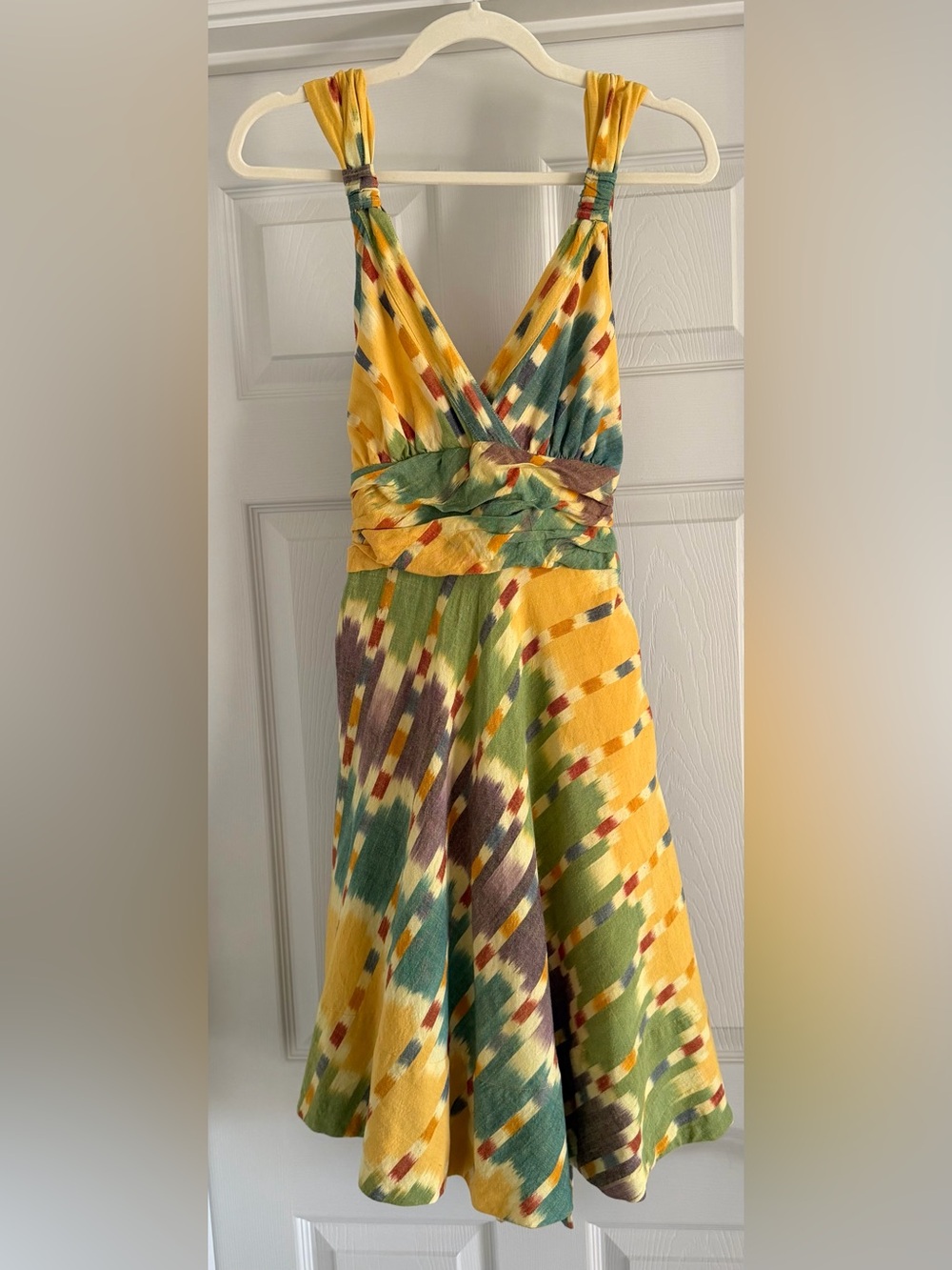 MARC JACOBS Yellow, Green, Autumn Orange 100% Cotton Swing Dress, Tie Back Sz 10